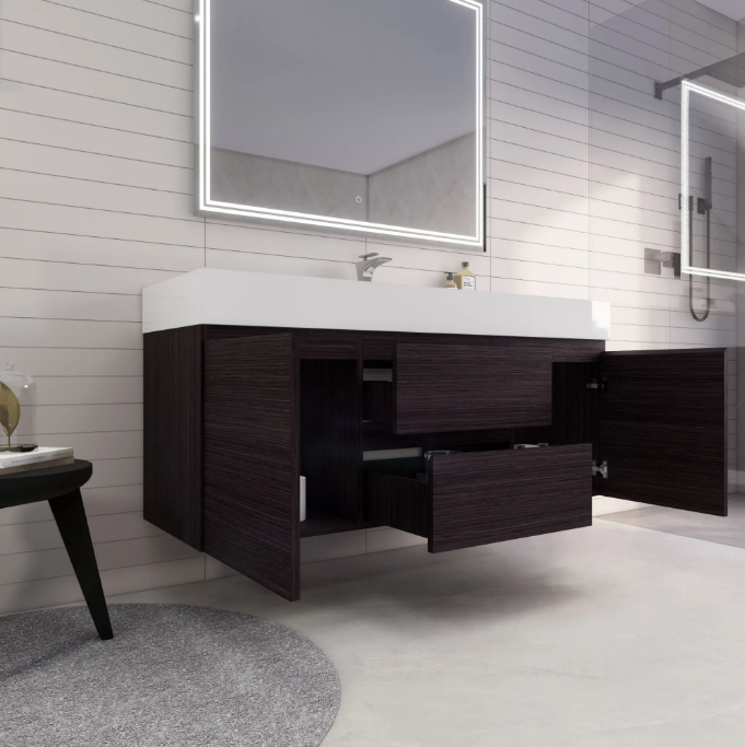 Monterey 60" Wall Mounted Bathroom Vanity with Reinforced Acrylic Integrated Sink Top