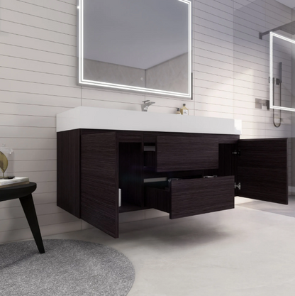 Monterey 60" Wall Mounted Bathroom Vanity with Reinforced Acrylic Integrated Sink Top