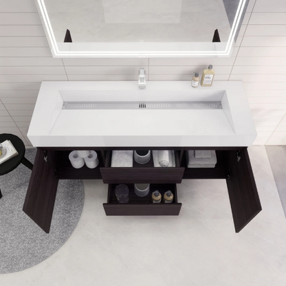 Monterey 60" Wall Mounted Bathroom Vanity with Reinforced Acrylic Integrated Sink Top