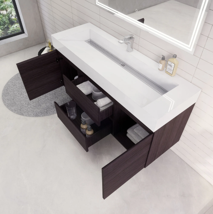 Monterey 60" Wall Mounted Bathroom Vanity with Reinforced Acrylic Integrated Sink Top
