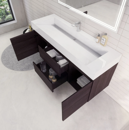 Monterey 60" Wall Mounted Bathroom Vanity with Reinforced Acrylic Integrated Sink Top