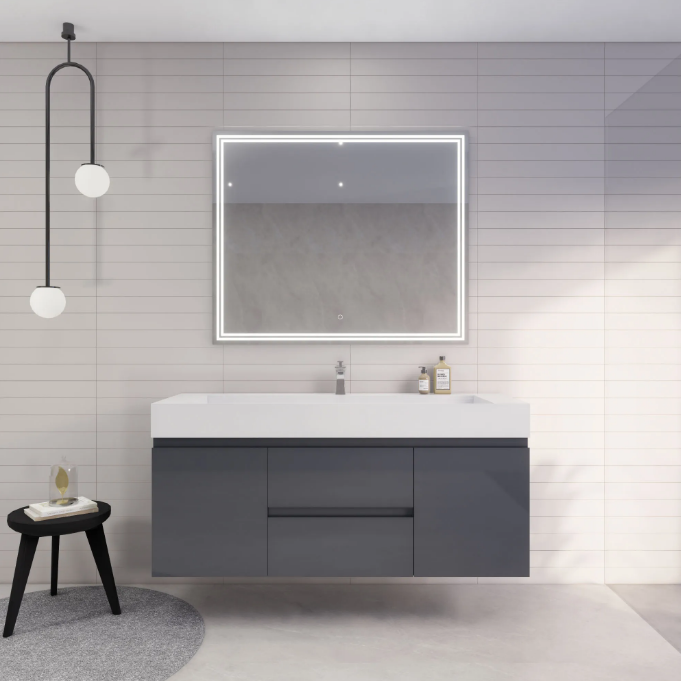 Monterey 60" Wall Mounted Bathroom Vanity with Reinforced Acrylic Integrated Sink Top