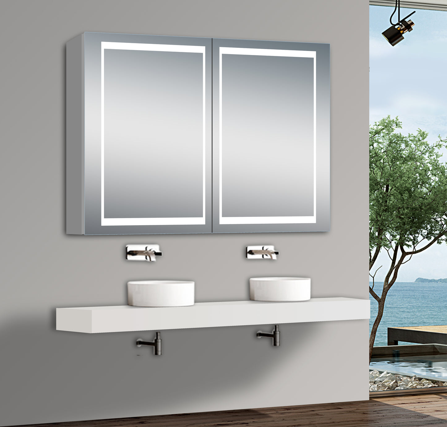 Moreno Nova 40 inch LED Mirror Medicine Cabinet, door open