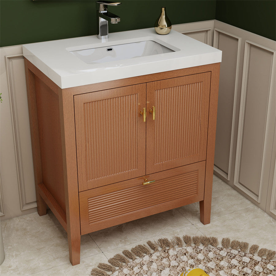 NCS 30 inch louvered freestanding bathroom vanity with reinforced acrylic integrated sink top