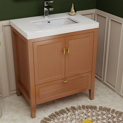 NCS 30 inch louvered freestanding bathroom vanity with reinforced acrylic integrated sink top