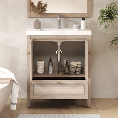 NCS 30 inch louvered freestanding bathroom vanity with reinforced acrylic integrated sink top