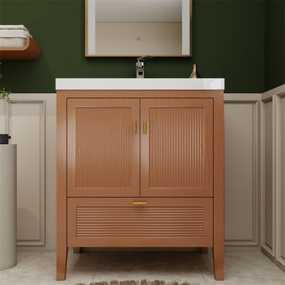 NCS 30 inch louvered freestanding bathroom vanity with reinforced acrylic integrated sink top