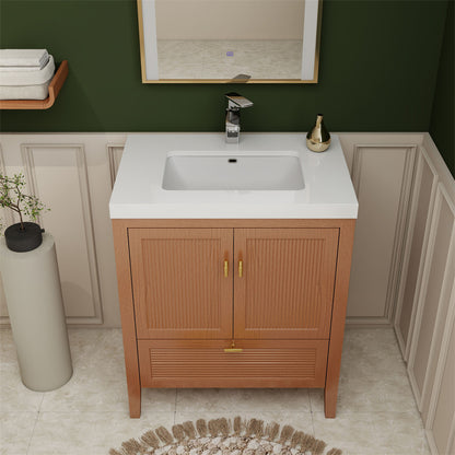 NCS 30 inch louvered freestanding bathroom vanity with reinforced acrylic integrated sink top