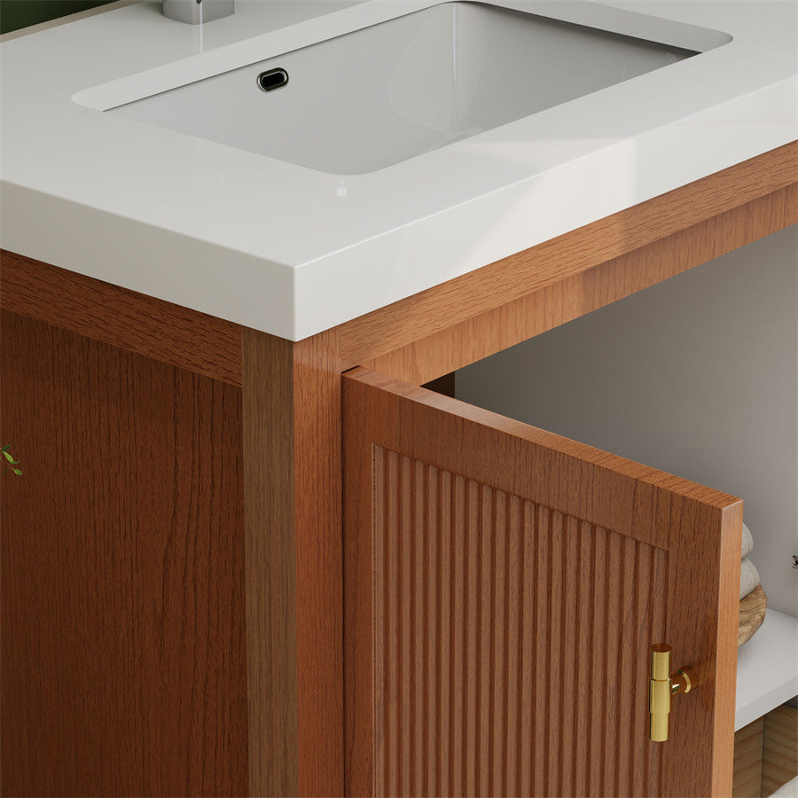 NCS 30 inch louvered freestanding bathroom vanity with reinforced acrylic integrated sink top