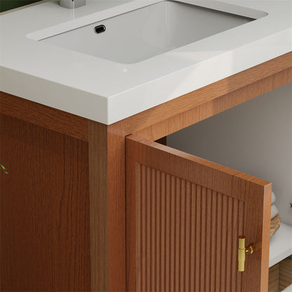 NCS 30 inch louvered freestanding bathroom vanity with reinforced acrylic integrated sink top