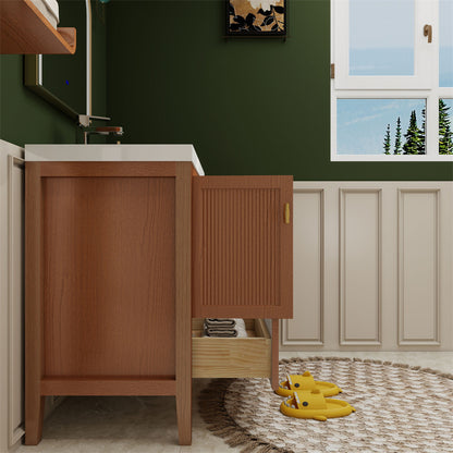 NCS 30 inch louvered freestanding bathroom vanity with reinforced acrylic integrated sink top