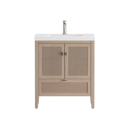 NCS 30 inch louvered freestanding bathroom vanity with reinforced acrylic integrated sink top