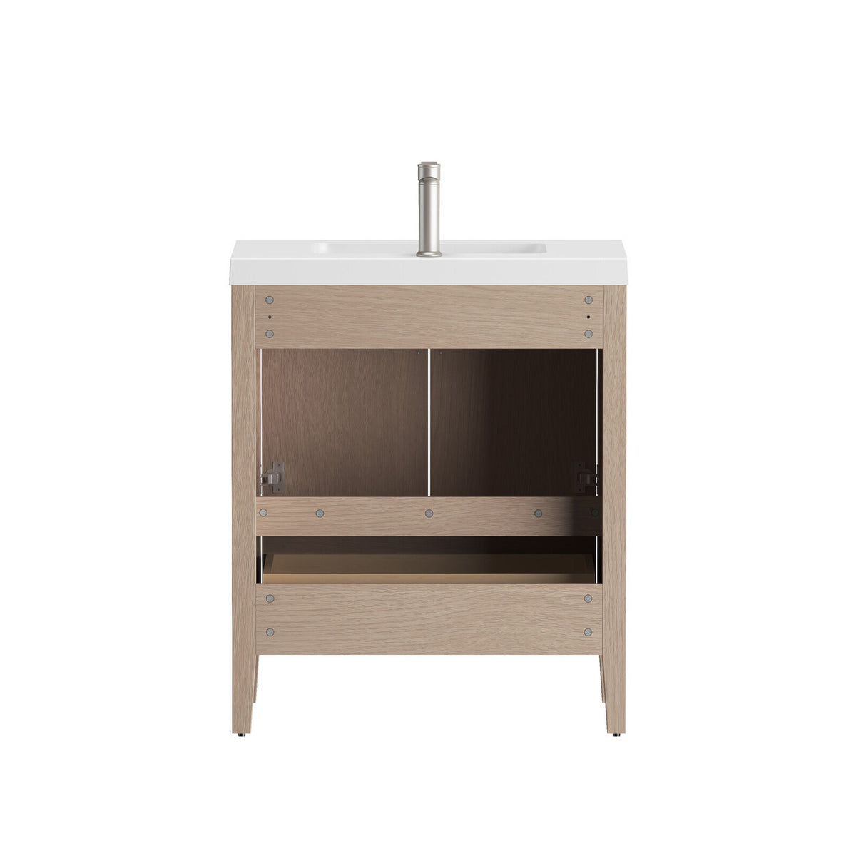 NCS 30 inch louvered freestanding bathroom vanity with reinforced acrylic integrated sink top