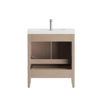 NCS 30 inch louvered freestanding bathroom vanity with reinforced acrylic integrated sink top