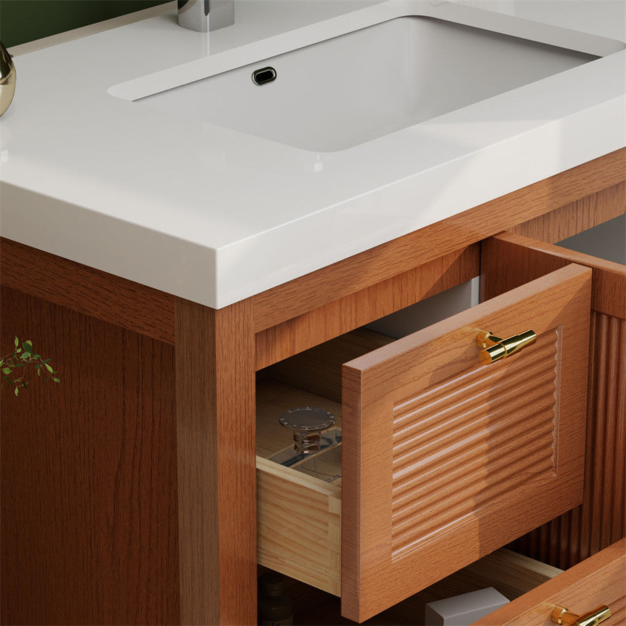 NCS 36 inch louvered freestanding bathroom vanity with reinforced acrylic integrated sink top