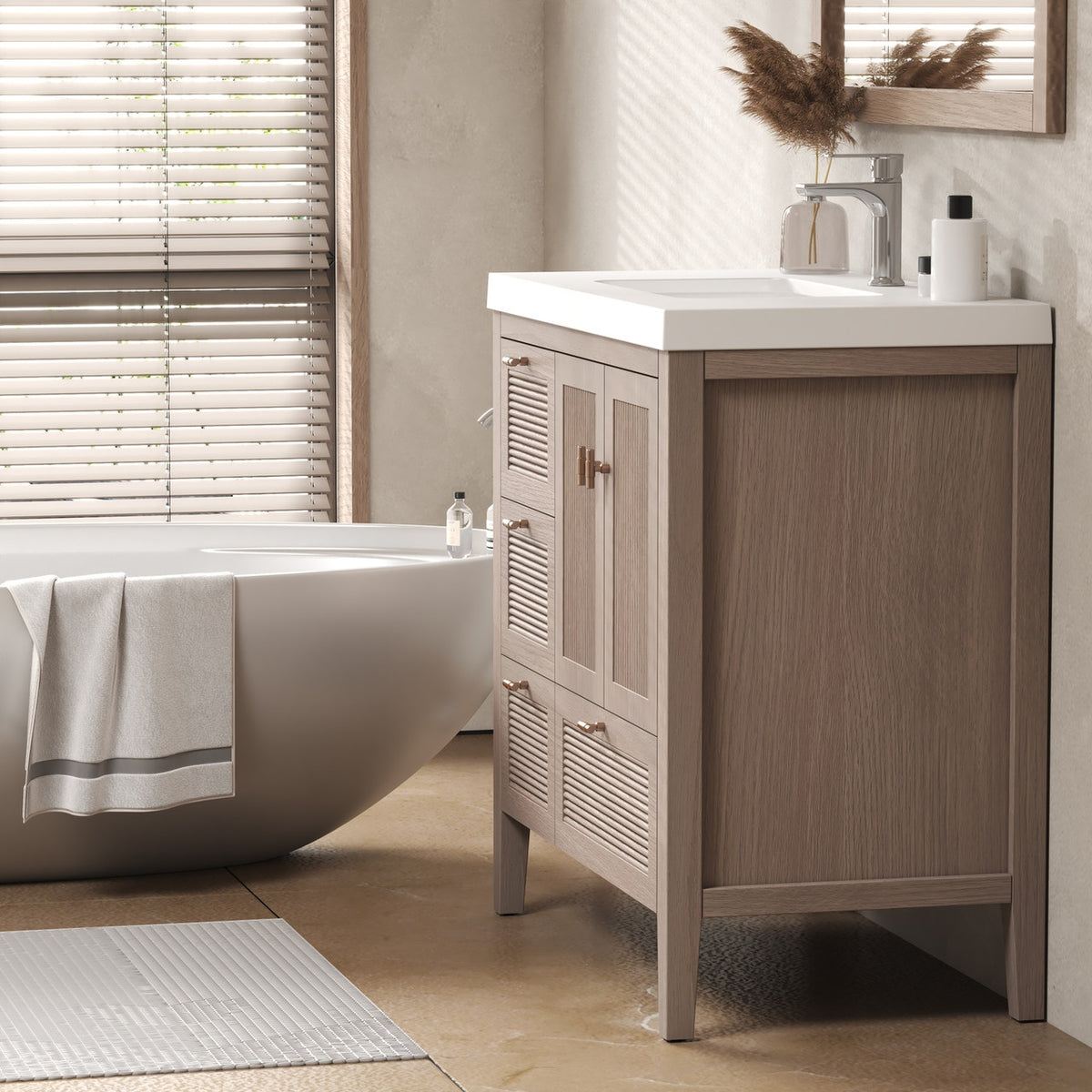 NCS 36 inch louvered freestanding bathroom vanity with reinforced acrylic integrated sink top