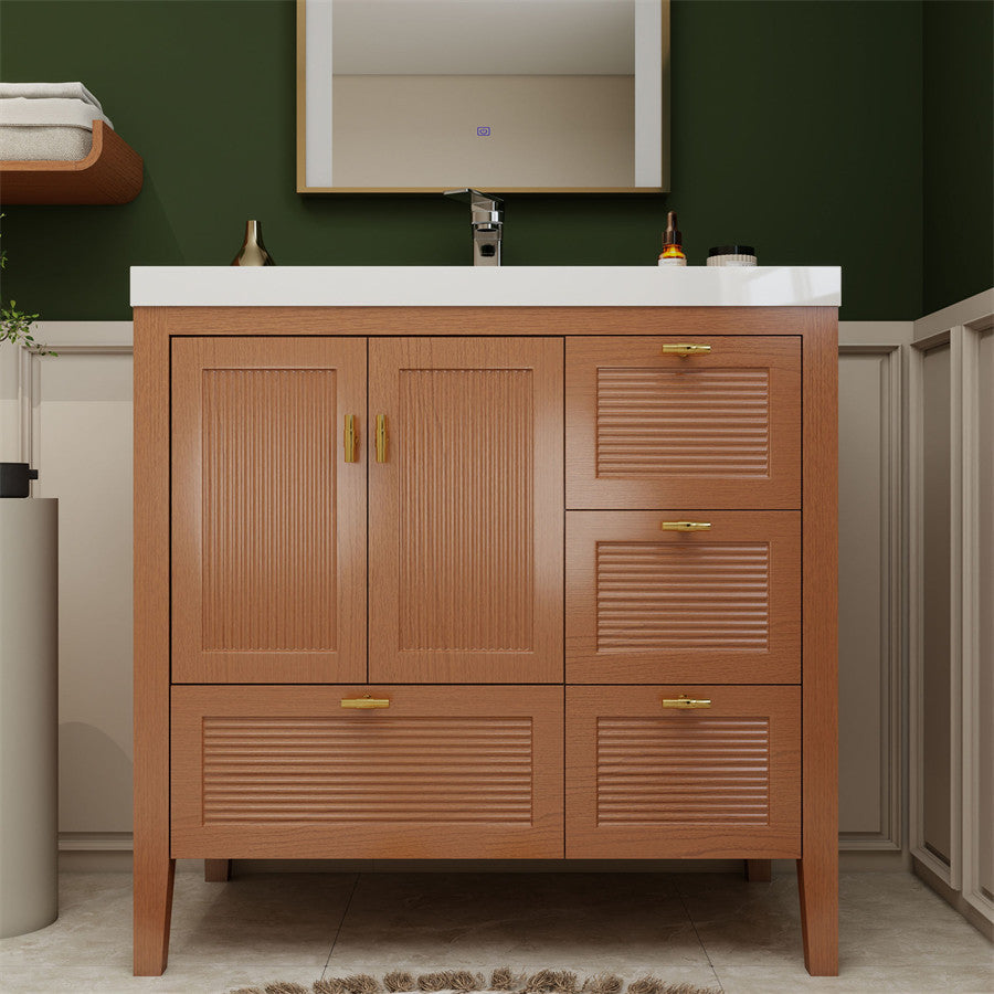 NCS 36 inch louvered freestanding bathroom vanity with reinforced acrylic integrated sink top