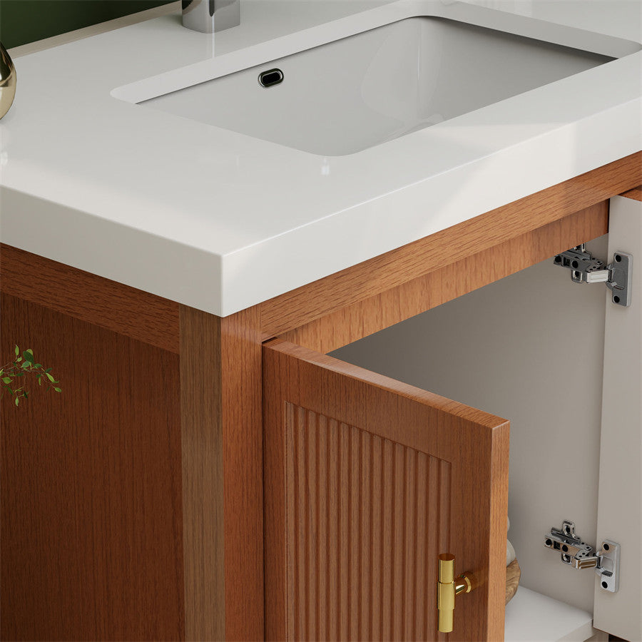 NCS 36 inch louvered freestanding bathroom vanity with reinforced acrylic integrated sink top