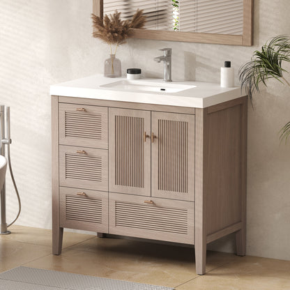 NCS 36 inch louvered freestanding bathroom vanity with reinforced acrylic integrated sink top