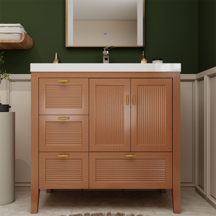 NCS 36 inch louvered freestanding bathroom vanity with reinforced acrylic integrated sink top