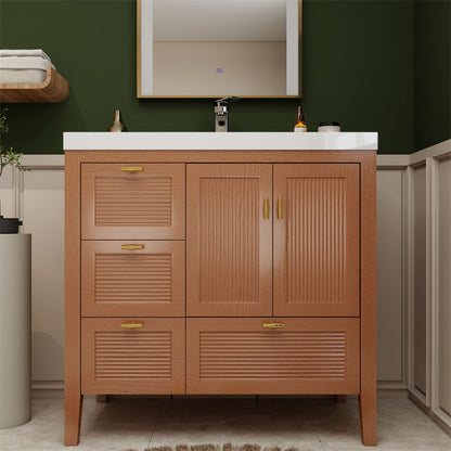 NCS 36 inch louvered freestanding bathroom vanity with reinforced acrylic integrated sink top