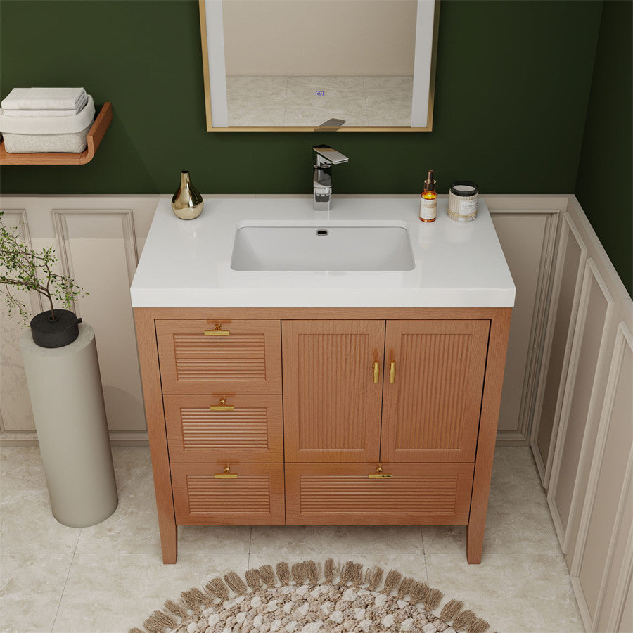 NCS 36 inch louvered freestanding bathroom vanity with reinforced acrylic integrated sink top