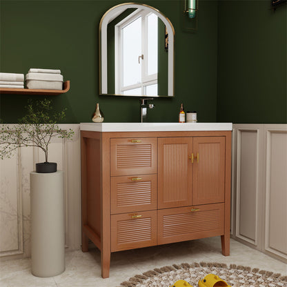 NCS 36 inch louvered freestanding bathroom vanity with reinforced acrylic integrated sink top
