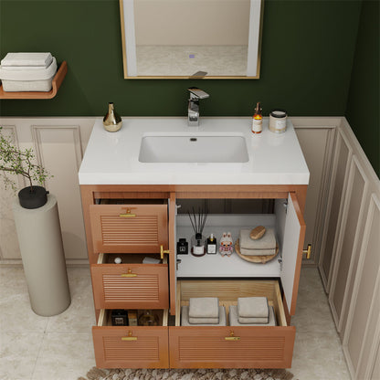 NCS 36 inch louvered freestanding bathroom vanity with reinforced acrylic integrated sink top