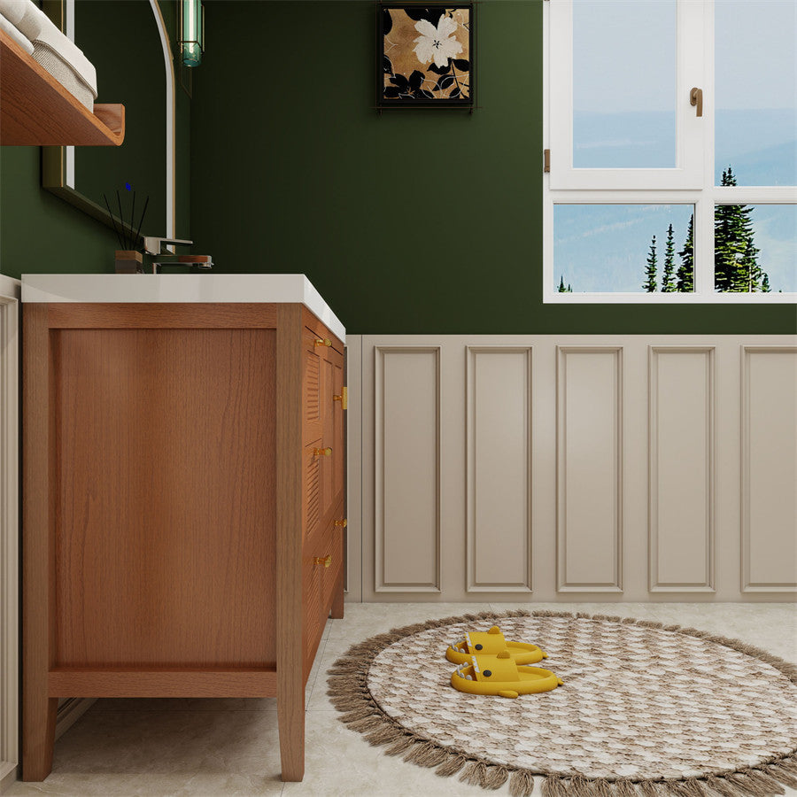 NCS 42 inch louvered freestanding bathroom vanity with reinforced acrylic integrated sink top