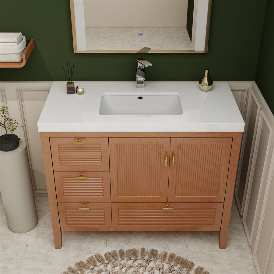 NCS 42 inch louvered freestanding bathroom vanity with reinforced acrylic integrated sink top