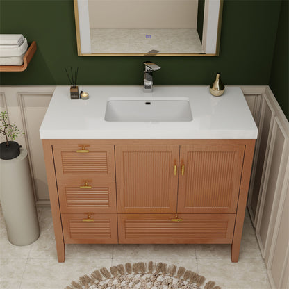 NCS 42 inch louvered freestanding bathroom vanity with reinforced acrylic integrated sink top