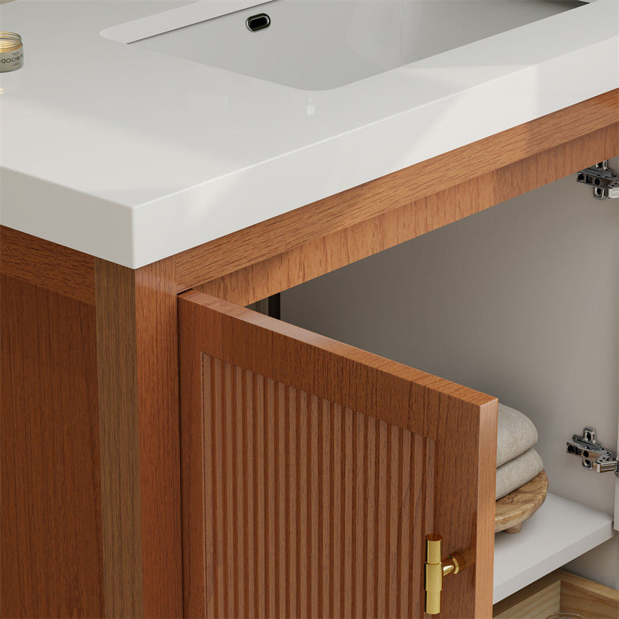 NCS 42 inch louvered freestanding bathroom vanity with reinforced acrylic integrated sink top