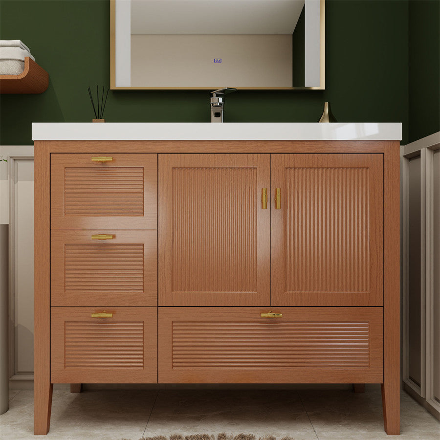 NCS 42 inch louvered freestanding bathroom vanity with reinforced acrylic integrated sink top