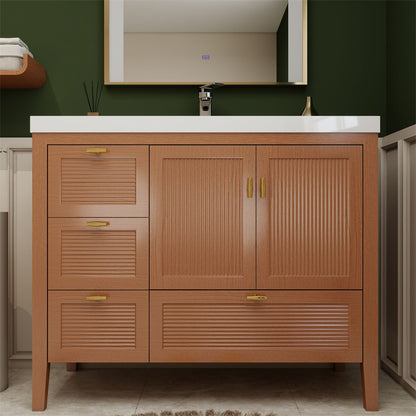NCS 42 inch louvered freestanding bathroom vanity with reinforced acrylic integrated sink top