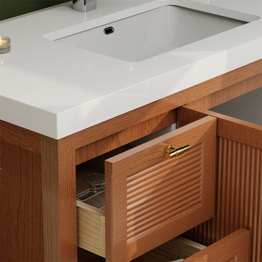 NCS 42 inch louvered freestanding bathroom vanity with reinforced acrylic integrated sink top