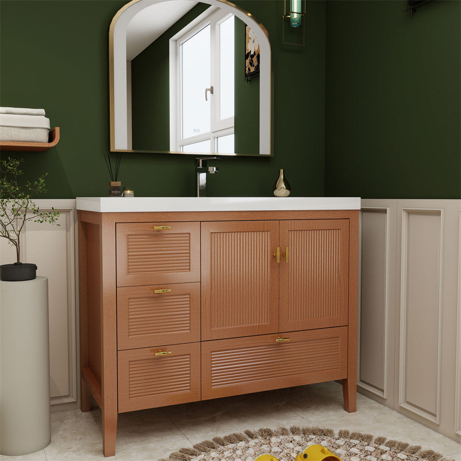NCS 42 inch louvered freestanding bathroom vanity with reinforced acrylic integrated sink top