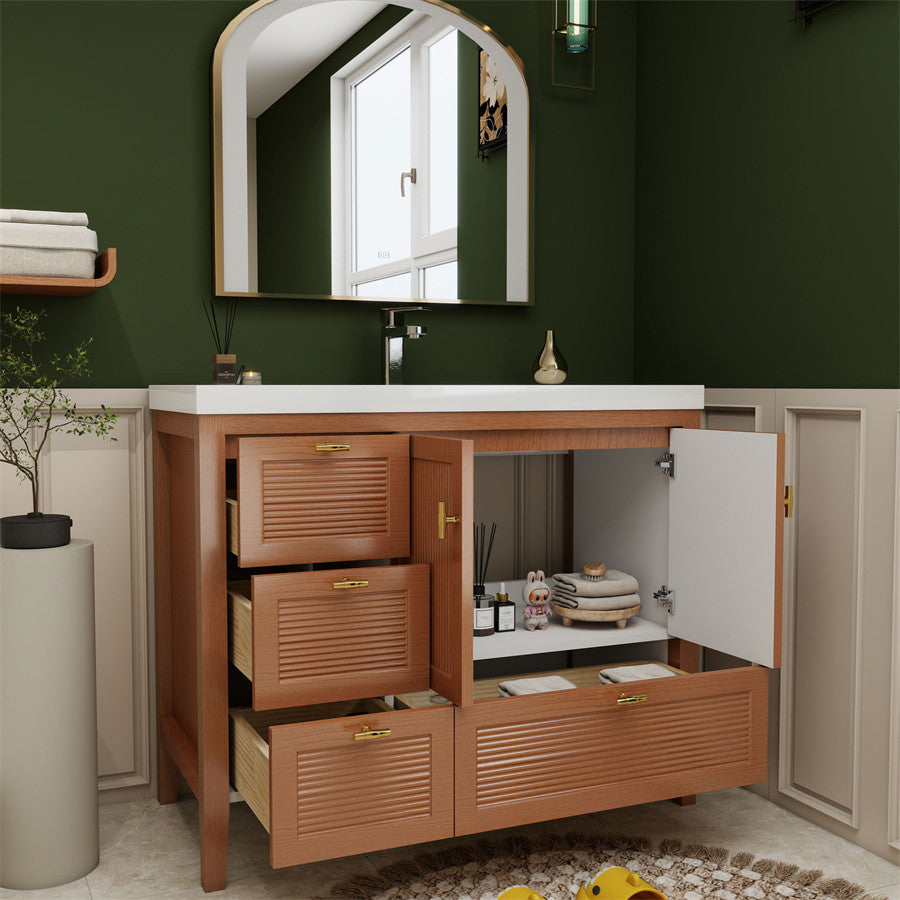NCS 42 inch louvered freestanding bathroom vanity with reinforced acrylic integrated sink top