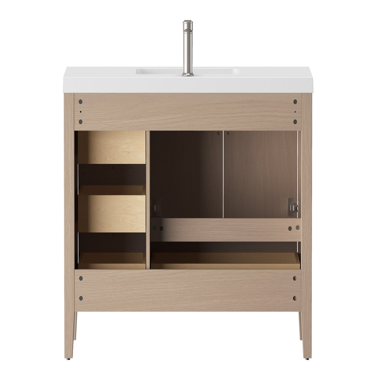 NCS 42 inch louvered freestanding bathroom vanity with reinforced acrylic integrated sink top