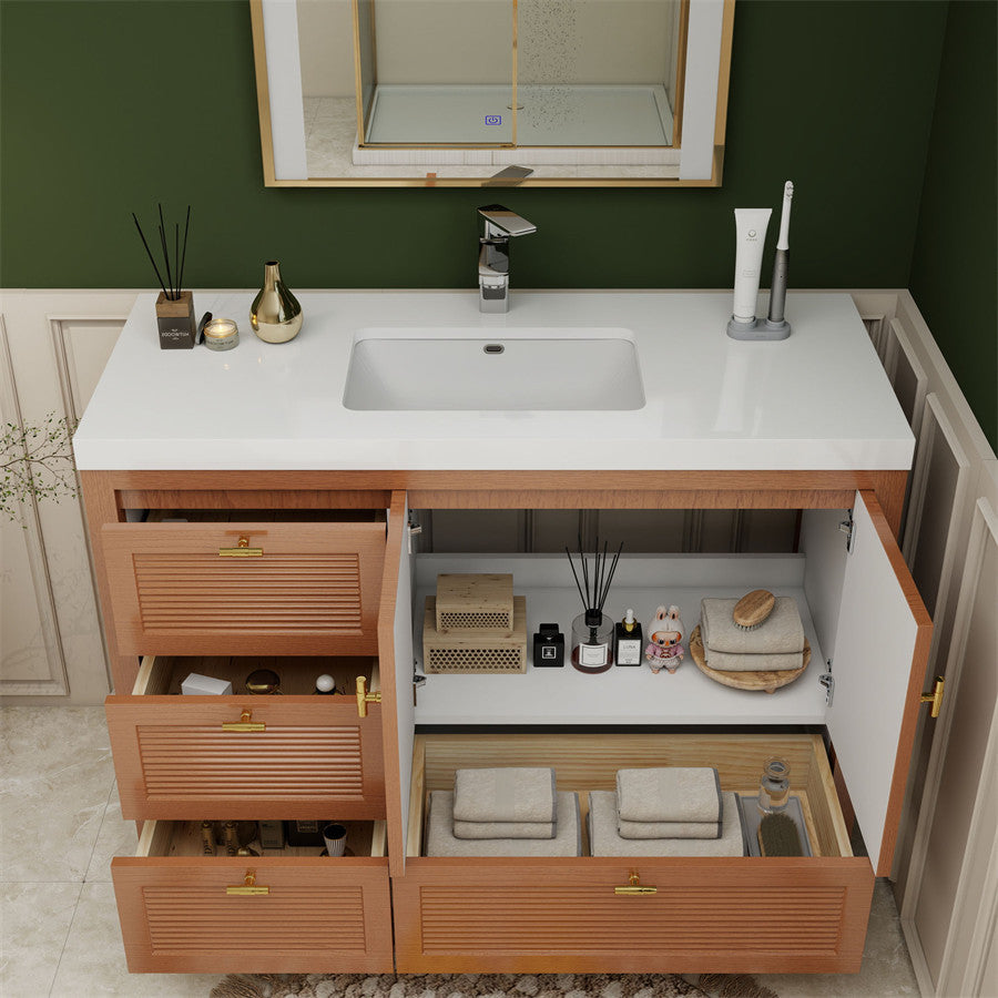 NCS 48 inch louvered freestanding bathroom vanity with reinforced acrylic integrated sink top