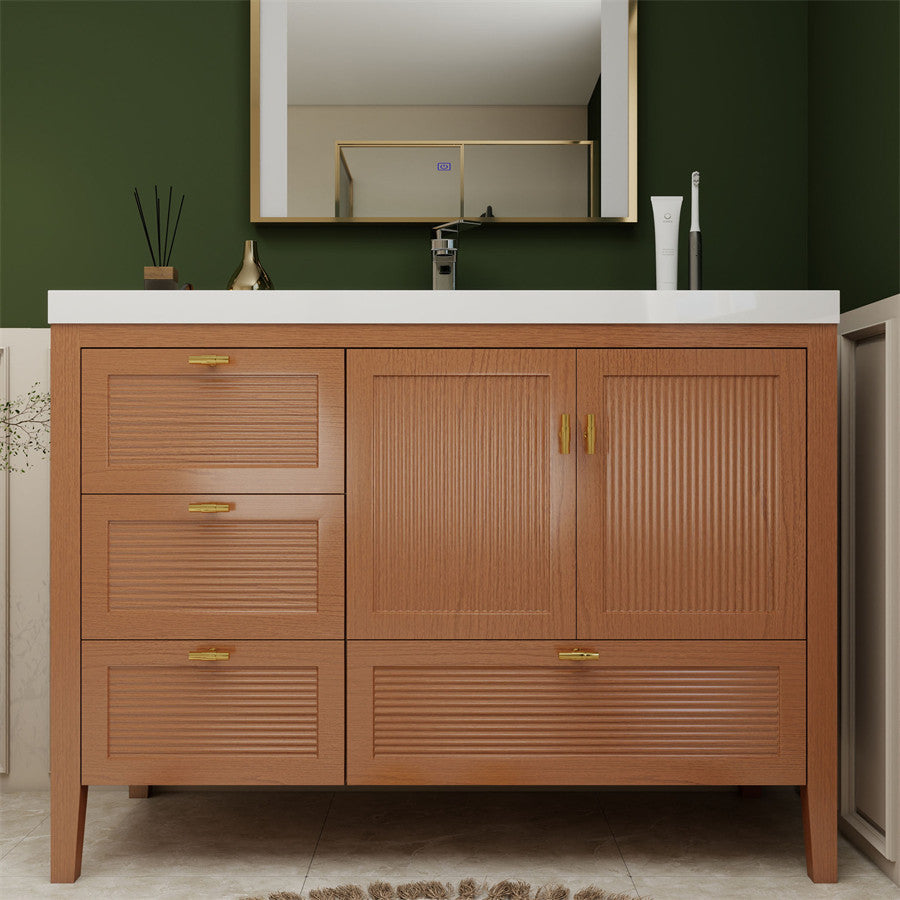 NCS 48 inch louvered freestanding bathroom vanity with reinforced acrylic integrated sink top