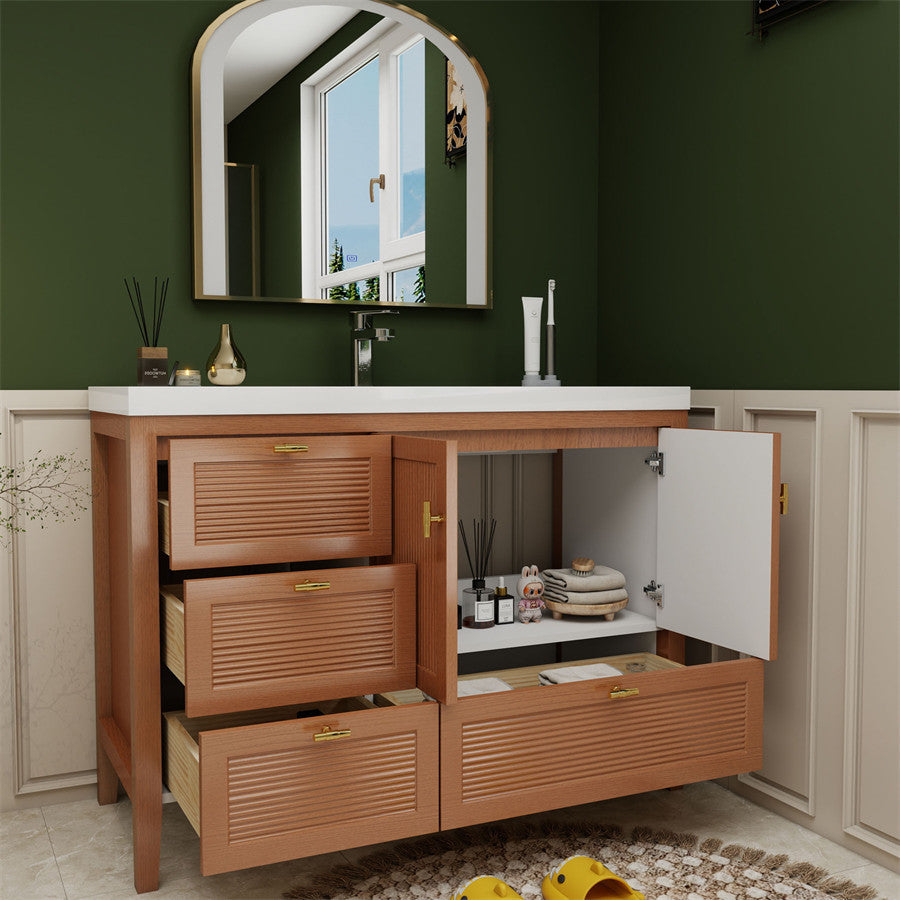 NCS 48 inch louvered freestanding bathroom vanity with reinforced acrylic integrated sink top
