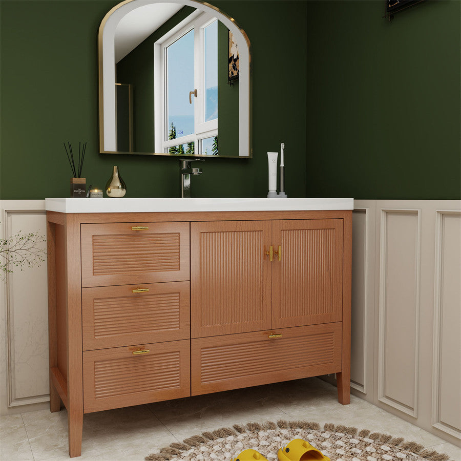 NCS 48 inch louvered freestanding bathroom vanity with reinforced acrylic integrated sink top