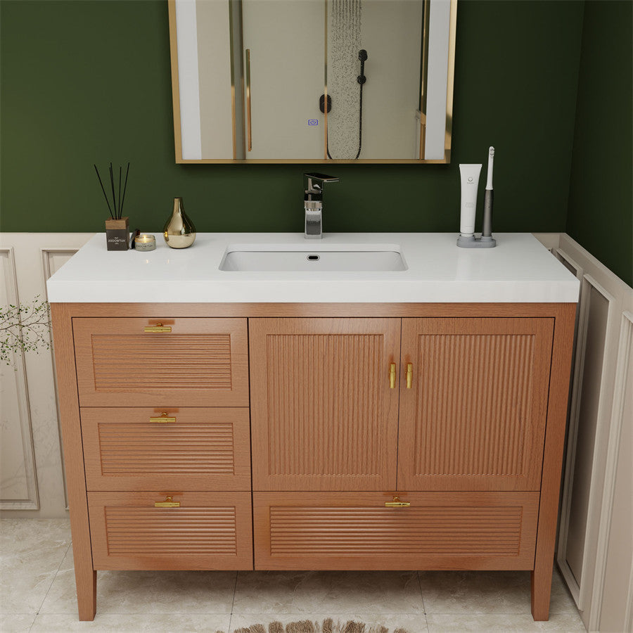 NCS 48 inch louvered freestanding bathroom vanity with reinforced acrylic integrated sink top