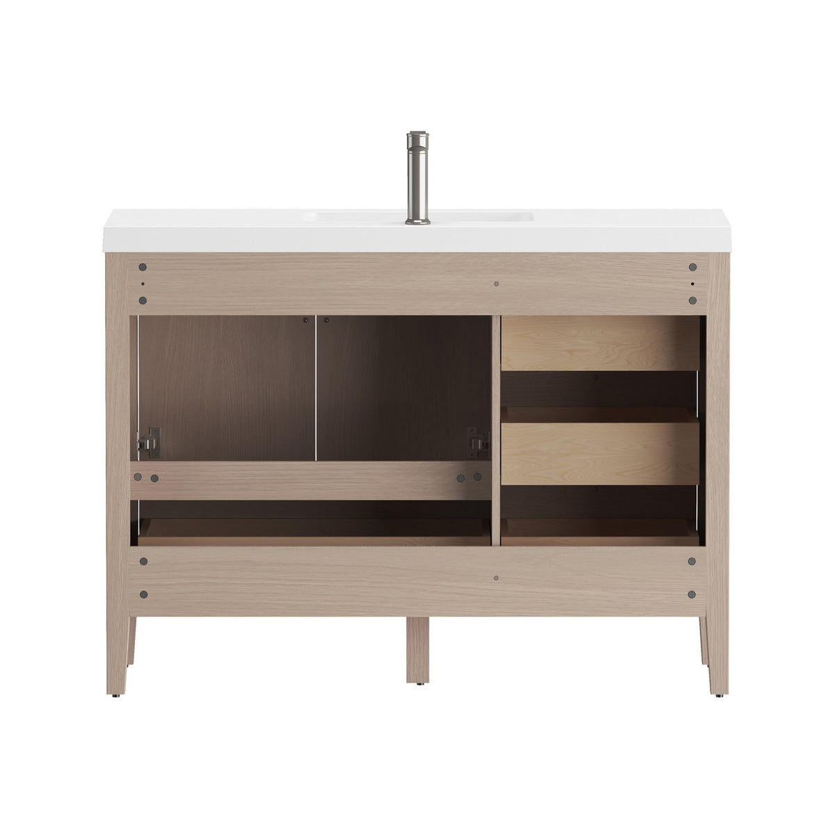 NCS 48 inch louvered freestanding bathroom vanity with reinforced acrylic integrated sink top