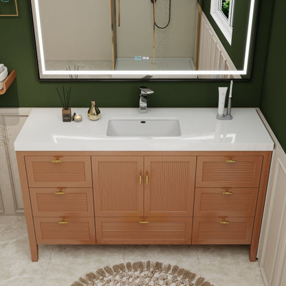 NCS 60 inch louvered freestanding bathroom vanity with reinforced acrylic integrated sink top
