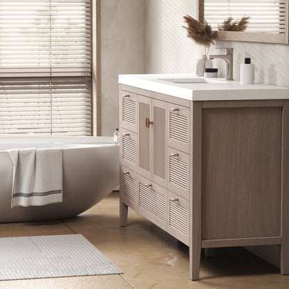 NCS 60 inch louvered freestanding bathroom vanity with reinforced acrylic integrated sink top