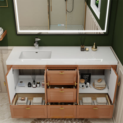 NCS 60 inch louvered freestanding bathroom vanity with reinforced acrylic integrated sink top