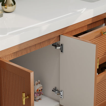 NCS 60 inch louvered freestanding bathroom vanity with reinforced acrylic integrated sink top