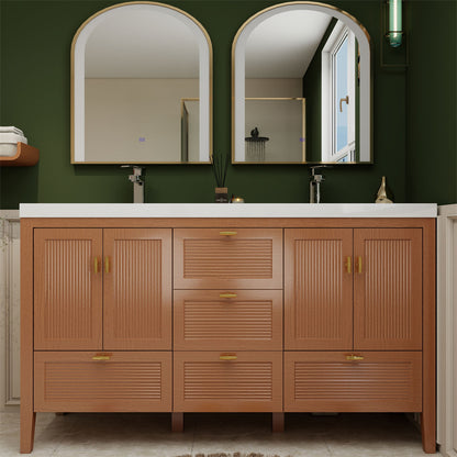 NCS 60 inch louvered freestanding bathroom vanity with reinforced acrylic integrated sink top