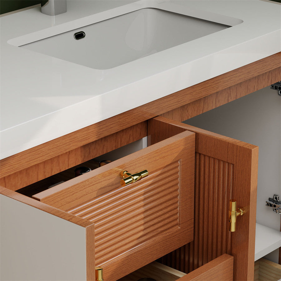 NCS 60 inch louvered freestanding bathroom vanity with reinforced acrylic integrated sink top
